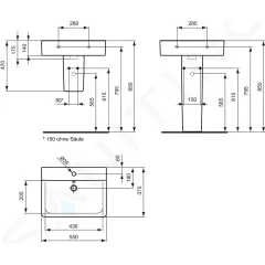 Ideal Standard Umyvadlo Cube 55x38x18 cm, s přepadem, otvor pro baterii, bílá E714001