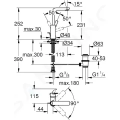 Grohe Umyvadlová baterie s výpustí, chrom 23296001