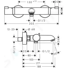 Hansgrohe Termostatická vanová baterie, chrom 13114000