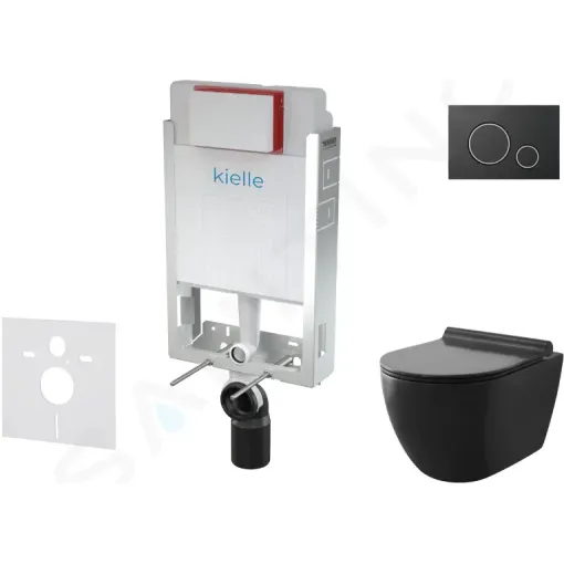 kielle Set předstěnové instalace, klozetu Gaia, sedátka softclose a tlačítka Gemini II, matná černá / chrom 30505SZ09