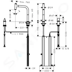 Hansgrohe Dřezová baterie M7119-H200 s výsuvnou sprškou, 2-otvorová instalace, sBOX, vzhled nerezu 73804800