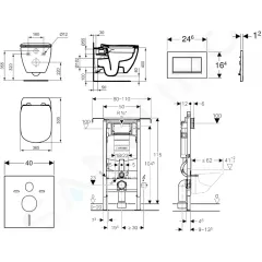 Geberit Set předstěnové instalace, klozetu a sedátka Ideal Standard Tesi, tlačítka Sigma30, Rimless, SoftClose, matný chrom/chrom 111.355.00.5 NE7