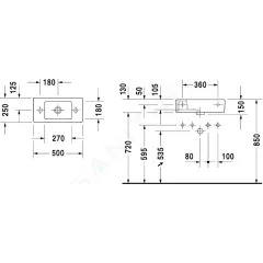 Duravit Umývátko 50x25 cm, s přepadem, s otvorem pro baterii vpravo, bílá 0703500008