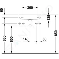 Duravit Umývátko 50x22 cm, s přepadem, s otvorem pro baterii vpravo, bílá 07065000082
