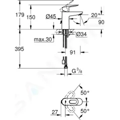 Grohe Páková umyvadlová baterie S, chrom 23336000