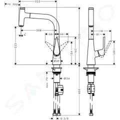 Hansgrohe Dřezová baterie s výsuvnou koncovkou, chrom 72822000