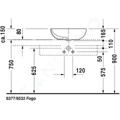 Duravit Umyvadlo na desku 50x35 cm, s přepadem, bez otvoru pro baterii, bílá 0335500000