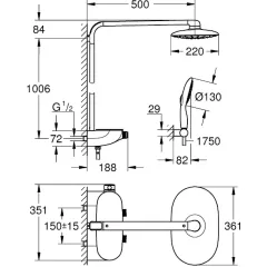 Grohe Sprchový set Mono s termostatem, 36 cm, měsíční bílá 26361LS0