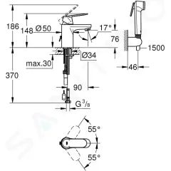 Grohe Páková umyvadlová baterie Hygienica, chrom 23125000