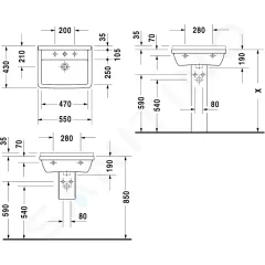 Duravit Umyvadlo 55x43 cm, s přepadem, s otvorem pro baterii, bílá 0300550000