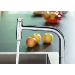 Hansgrohe Dřezová baterie M7119-H200 s výsuvnou sprškou, 2-otvorová instalace, sBOX, vzhled nerezu 73804800