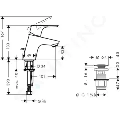 Hansgrohe Umyvadlová baterie s výpustí Push-Open, chrom 31604000