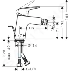 Hansgrohe Bidetová baterie s výpustí, chrom 71204000