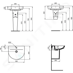 Ideal Standard Umyvadlo 55x46 cm, s přepadem, otvor pro baterii, bílá E069801