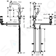 Hansgrohe Dřezová baterie M7120-H220 s výsuvnou sprškou, 2-otvorová instalace, sBOX, vzhled nerezu 73805800