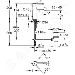 Grohe Páková umyvadlová baterie s výpustí, supersteel 23589DC1