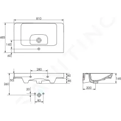 kielle Umyvadlo 81x48 cm, s přepadem, s otvorem pro baterii, bílá 30621800