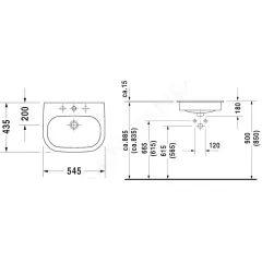 Duravit Umyvadlo zápustné, 55x44 cm, s přepadem, s otvorem pro baterii, bílá 0337540000