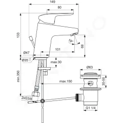Ideal Standard Umyvadlová baterie s výpustí, chrom B1708AA