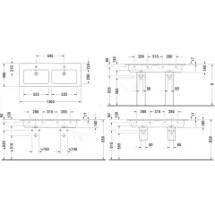 Duravit Dvojumyvadlo nábytkové 130x49 cm, s přepadem, 2 otvory pro baterie, bílá 2336130000