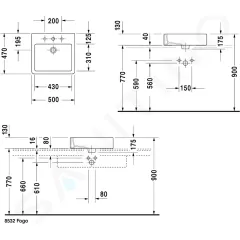 Duravit Umyvadlo na desku, 50x47 cm, s přepadem, s otvorem pro baterii, bílá 0452500000