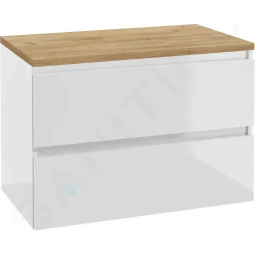 kielle Skříňka včetně desky pod umyvadlo 80x55x46 cm, lesklá bílá/zlatý dub 50027S840