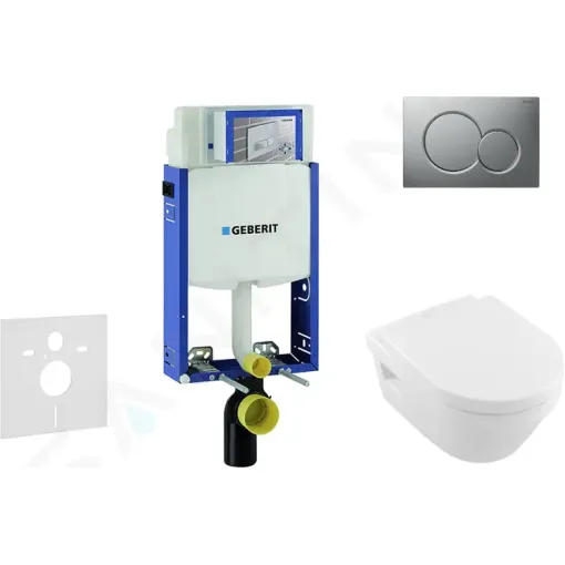 Geberit Modul pro závěsné WC s tlačítkem Sigma01, matný chrom + Villeroy Boch - WC a sedátko, DirectFlush, SoftClose, CeramicPlus 110.302.00.5 NB3