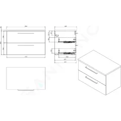 kielle Skříňka včetně desky pod umyvadlo 80x50x46 cm, zlatý dub/lesklá bílá 50018S821
