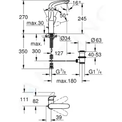 Grohe Páková umyvadlová baterie L, chrom 23718003