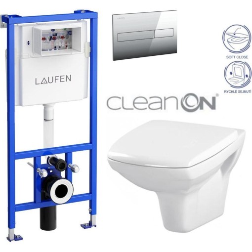 LAUFEN Rámový podomítkový modul CW1 SET s chromovým tlačítkem + WC CERSANIT CLEANON CARINA + SEDÁTKO H8946600000001CR CA2