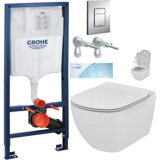 Rapid SL pro závěsné WC 38528SET s chromovou deskou + WC Ideal Standard Tesi se sedátkem SoftClose, AquaBlade 38772001 TE1