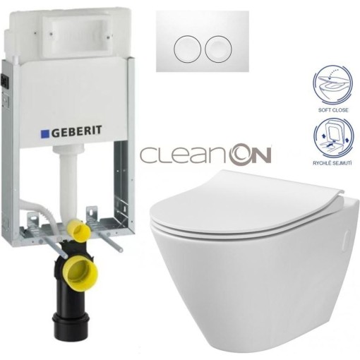GEBERIT KOMBIFIXBasic vč. bílého tlačítka DELTA 21 + WC CERSANIT CLEANON CITY 110.100.00.1 21BI CI1