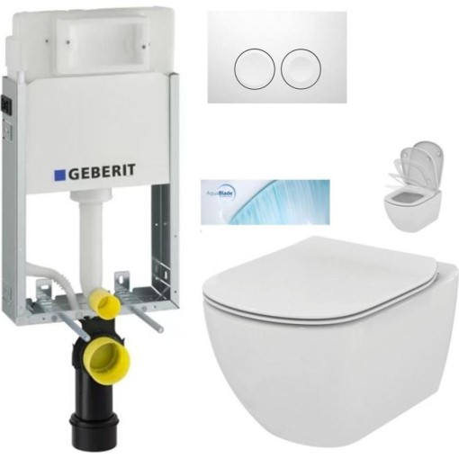 GEBERIT KOMBIFIXBasic vč. bílého tlačítka DELTA 21 + WC Ideal Standard Tesi se sedátkem SoftClose, AquaBlade 110.100.00.1 21BI TE1