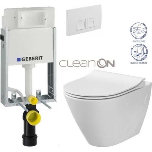 GEBERIT KOMBIFIXBasic vč. bílého tlačítka DELTA 50 + WC CERSANIT CLEANON CITY 110.100.00.1 50BI CI1