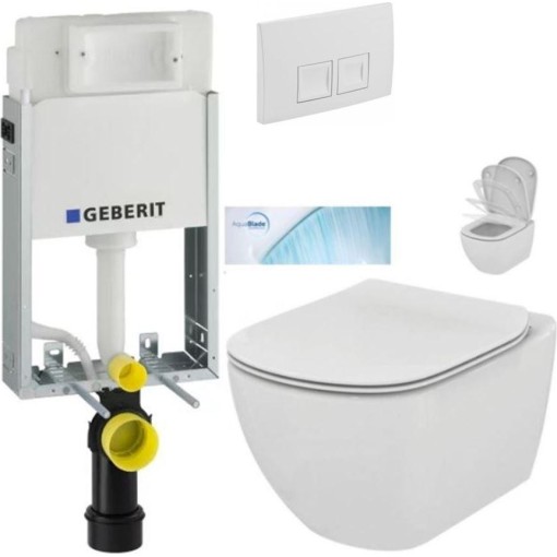 GEBERIT KOMBIFIXBasic vč. bílého tlačítka DELTA 50 + WC Ideal Standard Tesi se sedátkem SoftClose, AquaBlade 110.100.00.1 50BI TE1