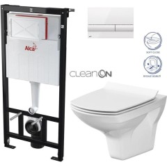 Předstěnový instalační systém s bílým tlačítkem M1710 + WC CERSANIT CLEANON CARINA + SEDÁTKO AM101/1120 M1710 CA3