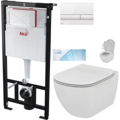 Předstěnový instalační systém s bílým tlačítkem M1710 + WC Ideal Standard Tesi se sedátkem SoftClose, AquaBlade  AM101/1120 M1710 TE1