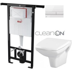 Předstěnový instalační systém s bílým tlačítkem M1710 + WC CERSANIT CLEANON CARINA  + SEDÁTKO AM102/1120 M1710 CA1