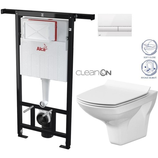 Předstěnový instalační systém s bílým tlačítkem M1710 + WC CERSANIT CLEANON CARINA + SEDÁTKO AM102/1120 M1710 CA3