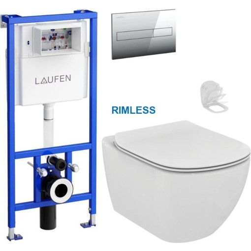 LAUFEN Rámový podomítkový modul CW1 SET s chromovým tlačítkem + WC Ideal Standard Tesi se sedátkem RIMLESS H8946600000001CR TE2