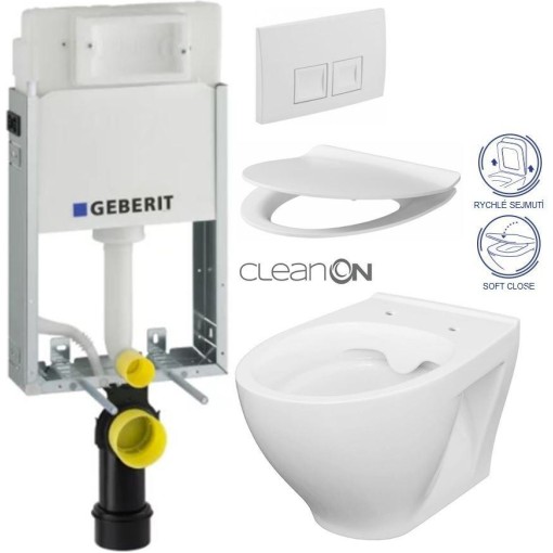 GEBERIT KOMBIFIXBasic vč. bílého tlačítka DELTA 50 + WC CERSANIT CLEANON MODUO + SEDÁTKO 110.100.00.1 50BI MO1