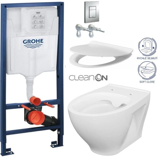Rapid SL pro závěsné WC 38528SET s chromovou deskou + WC CERSANIT CLEANON MODUO + SEDÁTKO 38772001 MO1