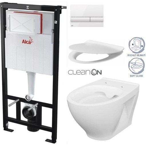 Předstěnový instalační systém s bílým tlačítkem M1710 + WC CERSANIT CLEANON MODUO + SEDÁTKO AM101/1120 M1710 MO1