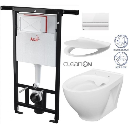 Předstěnový instalační systém s bílým tlačítkem M1710 + WC CERSANIT CLEANON MODUO + SEDÁTKO AM102/1120 M1710 MO1