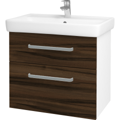 Dřevojas - Koupelnová skříň Q MAX SZZ2 70 - N01 Bílá lesk / Úchytka T01 / D06 Ořech (60254A)