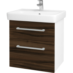 Dřevojas - Koupelnová skříň Q MAX SZZ2 60 - N01 Bílá lesk / Úchytka T03 / D06 Ořech (60230C)