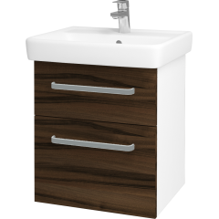 Dřevojas - Koupelnová skříň Q MAX SZZ2 55 - N01 Bílá lesk / Úchytka T01 / D06 Ořech (61237A)