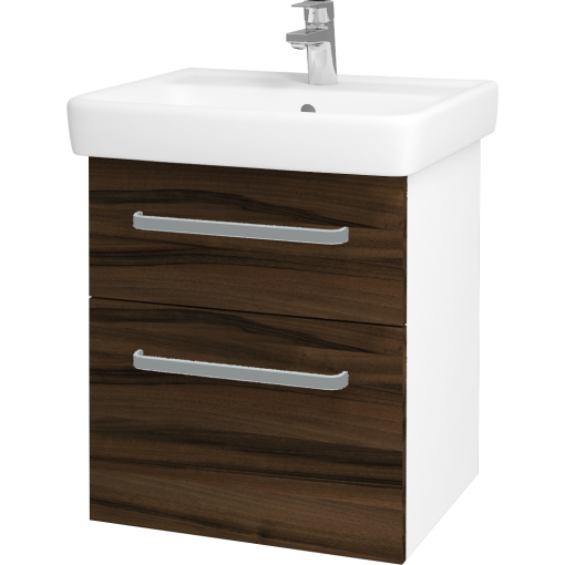 Dřevojas - Koupelnová skříň Q MAX SZZ2 55 - N01 Bílá lesk / Úchytka T01 / D06 Ořech (61237A)