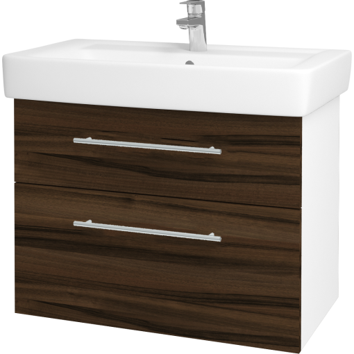 Dřevojas - Koupelnová skříň Q MAX SZZ2 80 - N01 Bílá lesk / Úchytka T02 / D06 Ořech (60278B)