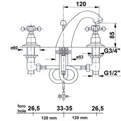 SAPHO - ANTEA tříprvková umyvadlová baterie s výpustí, chrom/zlato 3022